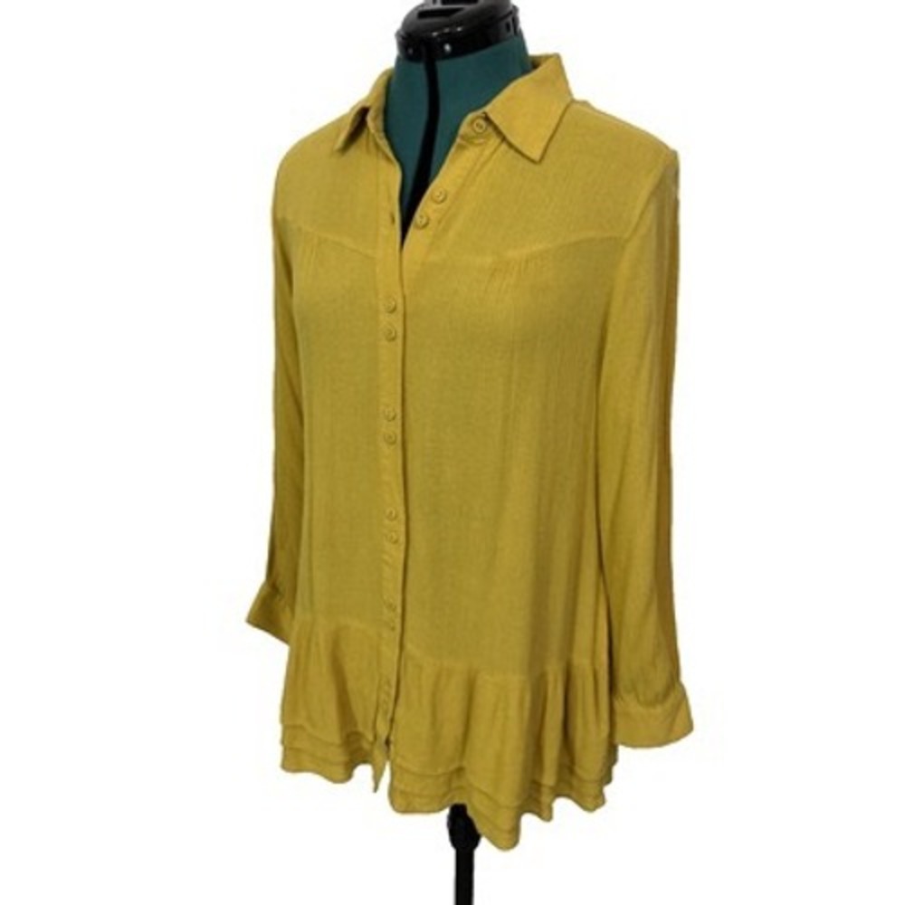 Soft Surroundings Tunic Top Women PM Mustard Yellow Excellent - Picture 3 of 9